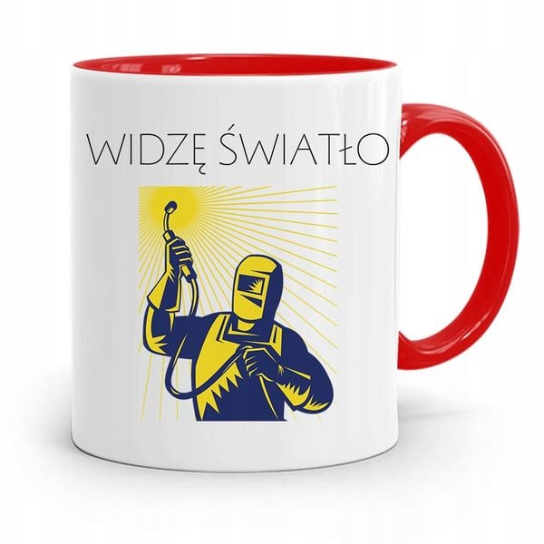Kubek Czerwony Prezent Dla Spawacza Widzę Światło Z Nadrukiem Ze Zdjęciem zdjęcie 1