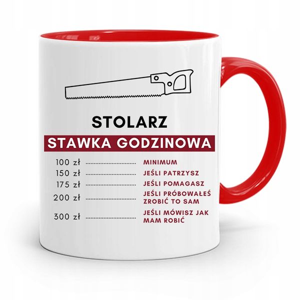 Kubek Czerwony Prezent Stolarza Stawka Godzinowa Z Nadrukiem Ze Zdjęciem zdjęcie 1