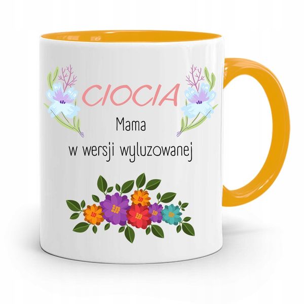 Kubek Żółty Prezent Dla Cioci W Wersji Wyluzowanej Z Nadrukiem Ze Zdjęciem zdjęcie 1