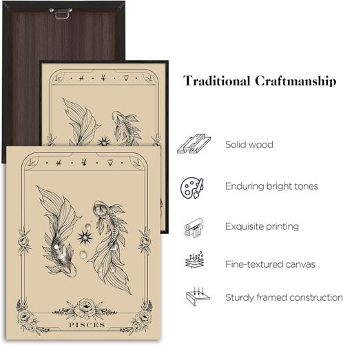 Obraz na Płótnie Czarna Rama 40x60 cm Dekoracja Gotycka Tarot Ryby Księżyc na Arena.pl