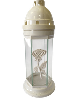 Znicz szklany, kapliczka biała z białą różą L55