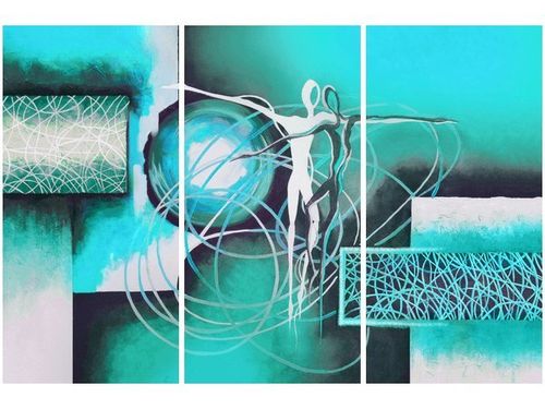 60 90CM OBRAZ 3 ELEM TAŃCZĄCE POSTACIE NIEBIESKIM DRUK PŁÓTNO RAMA na Arena.pl