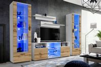 Pan Igiełka Meblościanka LED RGB Czarny Biały Dąb Wotan Zestaw Mebli