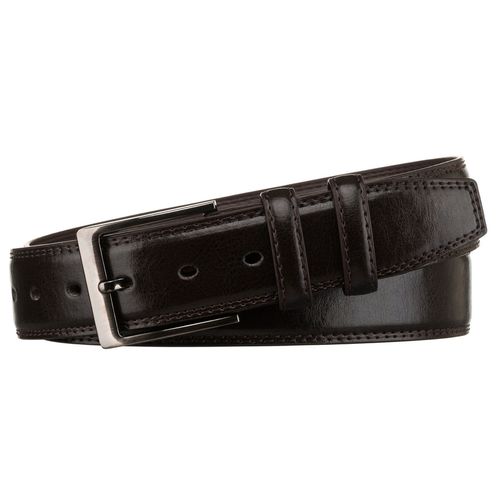 brązowy pasek męski ze skóry ekologicznej ze srebrną, klasyczną klamrą 135 na Arena.pl