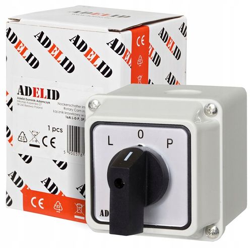 ŁĄCZNIK KRZYWKOWY 16A LEWO PRAWO W MAŁEJ OBUDOWIE 70x70 IP65 na Arena.pl