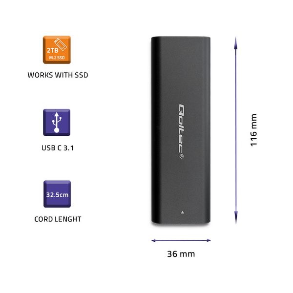 Qoltec Obudowa kieszeń do dysków M.2 SATA SSD NGFF USB typ C zdjęcie 3