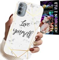 ETUI DO MOTOROLA G31 / G41 - BIAŁY MARMUREK W ZŁOTE RAMKI LOVE YOU