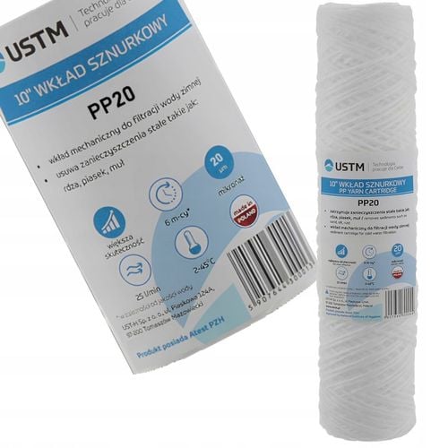 10x FILTR DO WODY WKŁAD filtrujący 10" SZNURKOWY 20 MIKRON PP20M. USTM na Arena.pl