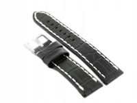 Pasek skórzany do zegarka W49 - czarny/białe 22mm