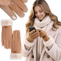 RĘKAWICZKI DAMSKIE DOTYKOWE OCIEPLANE Z FUTERKIEM