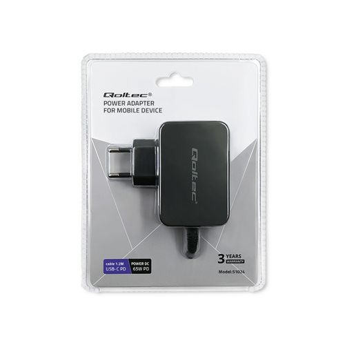 Qoltec Ładowarka sieciowa 65W 5-20V 3-3.25A USB typ C PD Czarna na Arena.pl