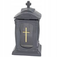 Znicz ceramiczny zegar ZC19 grafitowy ze złotym krzyżem kapliczka cmentarz