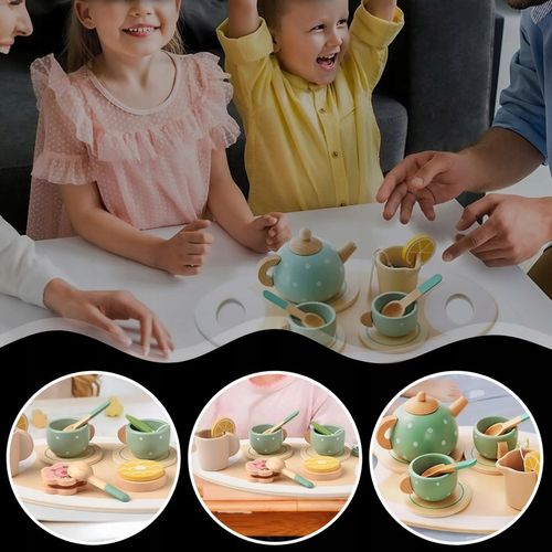 ZESTAW DO HERBATY KAWY DLA DZIECI DREWNIANY SERWIS KAWOWY DO ZABAWY PREZENT na Arena.pl