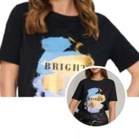 Bluzka z metalicznym nadrukiem koszulka bawełna SINSAY czerń t-shirt M