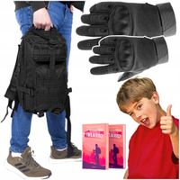 Plecak Taktyczny Wojskowy Czarny 35L Rękawice Ochronne Czarne r. L