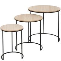 Stolik kawowy loft, metalowy industrialny zestaw 3 szt. drewniane