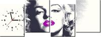 45CM 120CM ZEGAR 4 ELEM MARILYN MONROE FIOLETOWYMI USTAMI ŚCIENNY