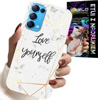 ETUI DO OPPO FIND X3 LITE - BIAŁY MARMUREK W ZŁOTE RAMKI LOVE YOU
