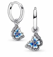 Kolczyki obręcze z błękitnymi motylami S925 koła