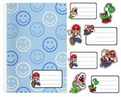 NAKLEJKI NA ZESZYT ZESZYTY NALEPKA 8szt - SUPER MARIO WZORY Z GIER + GRATIS