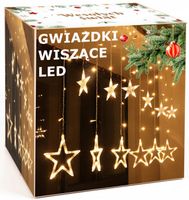 KURTYNA ŚWIETLNA LED LAMPKI CHOINKOWE GWIAZDY WISZĄCE 138LED Białe Ciepłe