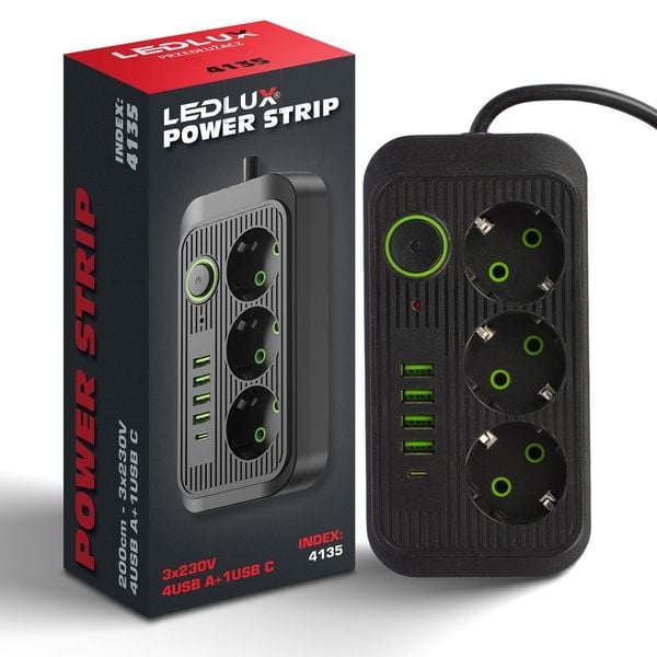 PRZEDŁUŻACZ listwa 2m 3 gniazda + 5x USB zdjęcie 1