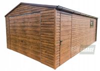 GARAŻ BLASZANY 4m x 6m - Drewnopodobny Brama uchylna - dodatkowe drzwi + okno PCV BOX133 4x6