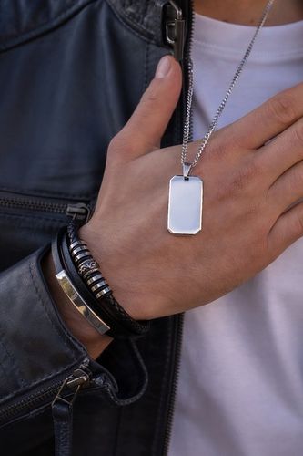 NIEŚMIERTELNIK MĘSKI Z GRAWEREM SREBRNY ŁAŃCUSZEK PANCERKA STAL NA PREZENT na Arena.pl