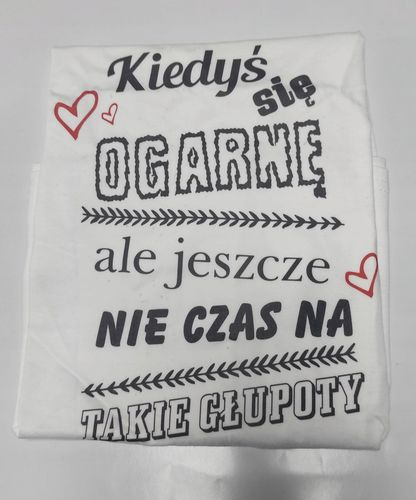 ZABAWNA KOSZULKA DAMSKA biała nadruk napisem rozmiar L KIEDYŚ SIĘ OGARNĘ na Arena.pl