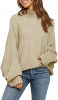 ImilyBela Sweter Damski z Golfem Golf Oversize Gruba Dzianina Khaki L