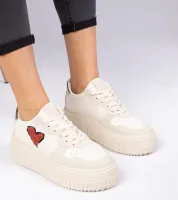 Beżowe sneakersy damskie z brokatowym serduszkiem Laira 41