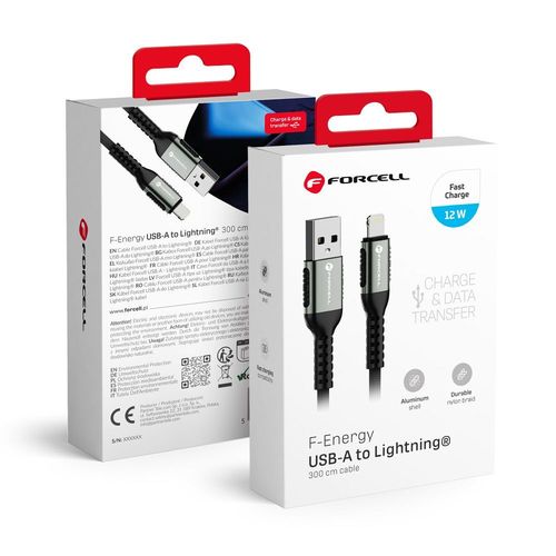 Kabel USB A do Lightning Forcell F-Energy 2,4A 12W Cafule 3 m C257 czarny na Arena.pl
