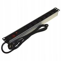 Listwa zasilająca PRZEPIĘCIOWA do SZAFY RACK 1U 19" 7 gniazd + wyłącznik