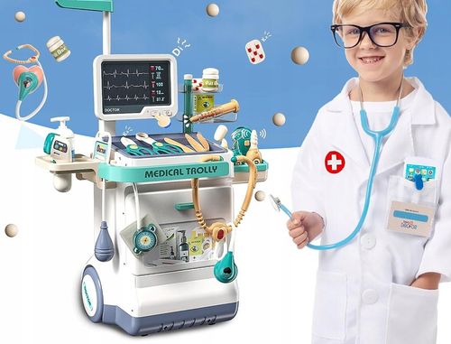 Zestaw Lekarski dla Dzieci Wózek Stacja Doktora Zabawa w Lekarza Stetoskop na Arena.pl