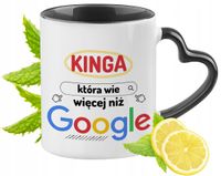 Dla Kingi Kubek Czarny Z Uszkiem W Kształcie Serca Na Prezent Z Nadrukiem