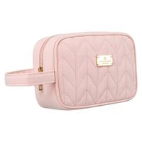 różowa kosmetyczka podróżna ze skóry ekologicznej z uchwytem n