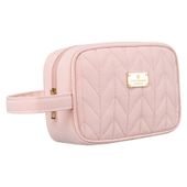 różowa kosmetyczka podróżna ze skóry ekologicznej z uchwytem n
