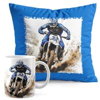 ZESTAW KUBEK + PODUSZKA NIEBIESKA - MOTOR MOTOCYKL MOTOCROSS