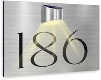 TABLICZKA ADRESOWA aluminiowa srebrny numer domu 40x30 lampka LED