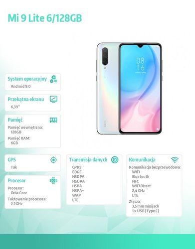 Smartfon Mi 9 Lite DS. 6/ 128GB - Biały EU na Arena.pl