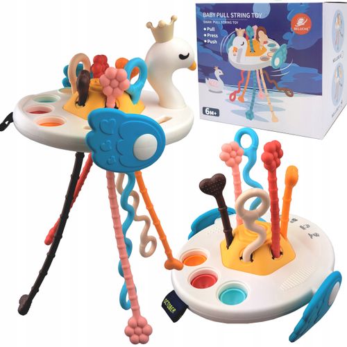 ZABAWKA SENSORYCZNA ŁABĘDŹ GRYZAK DLA NIEMOWLĄT 5W1 ZABAWKA MONTESSORI na Arena.pl