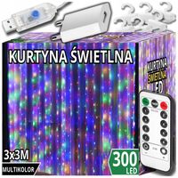 KURTYNA ŚWIETLNA 300 LED KOLOR 3x3 USB ŚWIĄTECZNE CHOINKOWE GIRLANDA PILOT