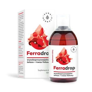 FerraDrop wysokoprzyswajalne żelazo + kwas foliowy w płynie 500ml Aura Herbals