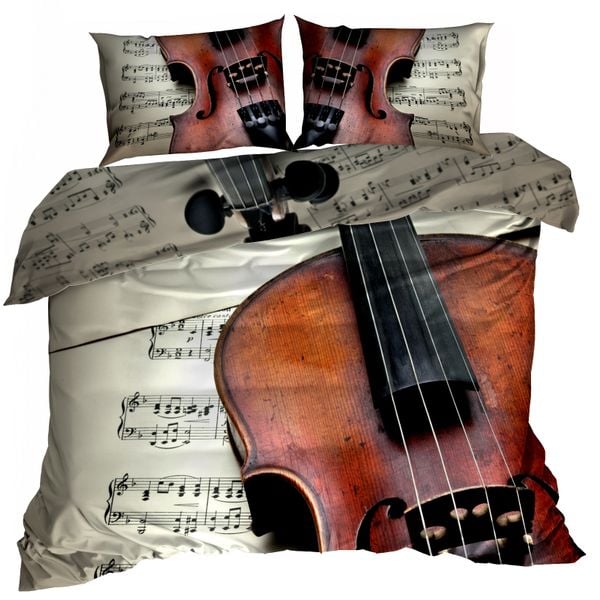 Pościel 3D bawełna satyna 160x200cm SKRZYPCE zdjęcie 1