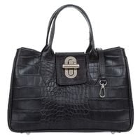 VERA PELLE torebka skórzana klasyczna kroko z paskiem V542 czarna