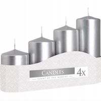 Zestaw świec walcowych 7,9,11,13cm świeczka stroik adwent SREBRNY METALIK