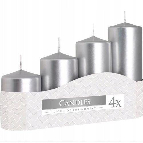 Zestaw świec walcowych 7,9,11,13cm świeczka stroik adwent SREBRNY METALIK na Arena.pl