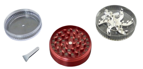 Czerwony Młynek Metalowy do Tytoniu z Korbką 3 Częściowy Grinder Crusher na Arena.pl