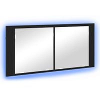 Lustro LED w szafce z półką Czarny dąb 100 x 12 x 45 cm