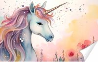 Fototapeta PREMIUM STRUKTURA ZMYWALANA dla dzieci akwarelowy jednorożec